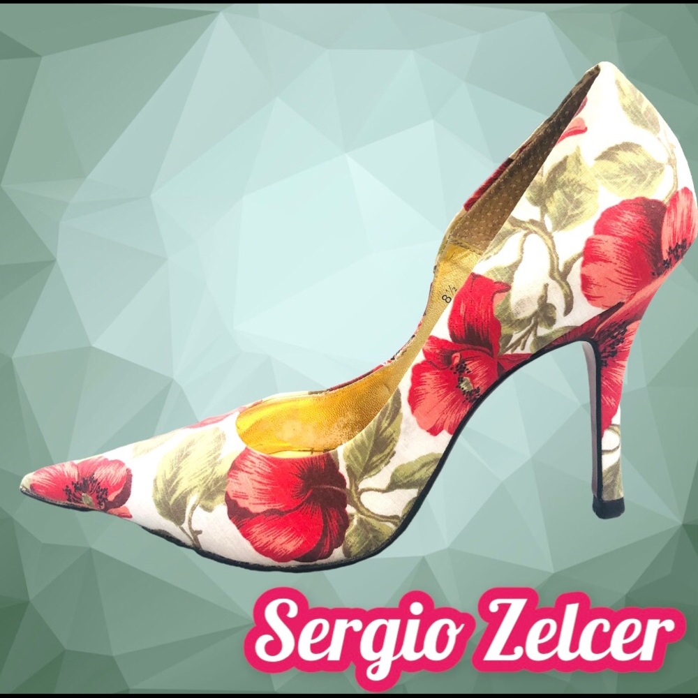 Sergio Zelcer, flower and vine pumps, size 8.5.